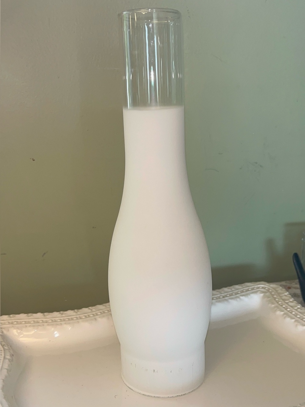Frosted and clear glass lamp chimney 11.5 inches Tall